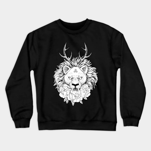 Wiccan lion with horns and flowers Crewneck Sweatshirt by fears